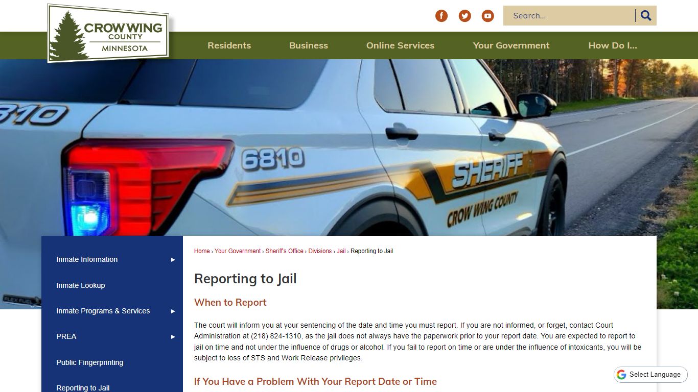 Reporting to Jail | Crow Wing County, MN - Official Website